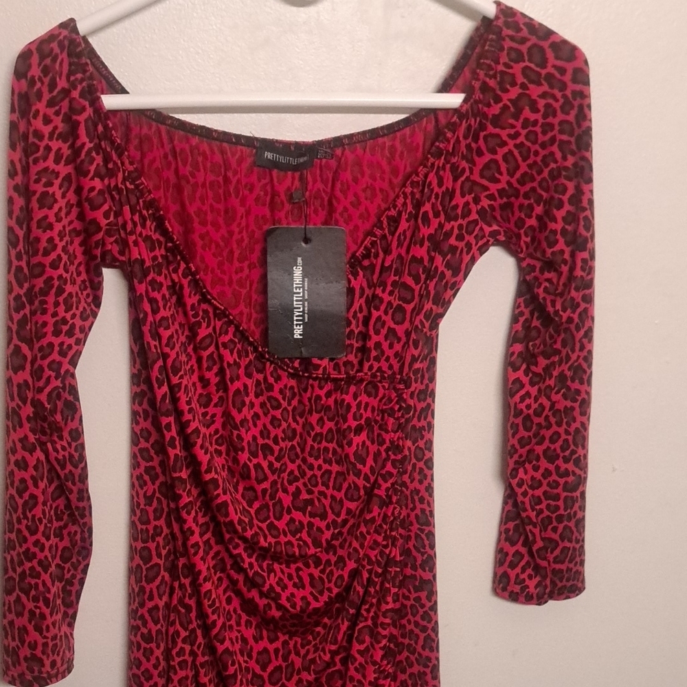 PrettyLittleThing Red Leopard Print Dress